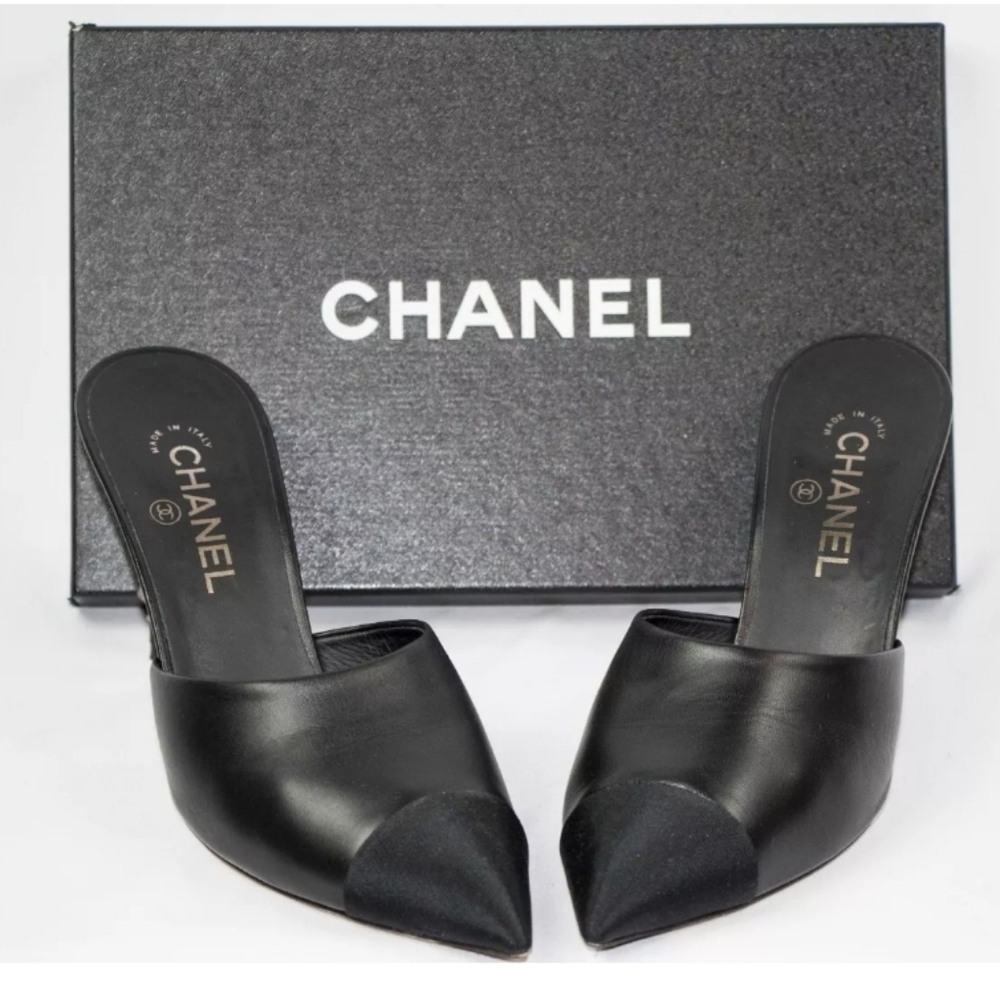 Chanel Serpent & Pearl Heel Logo Mules